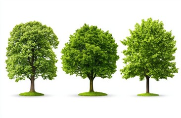 Obraz premium On a transparent background, a number of trees with different types: apple, beech, elm, linden, maple, oak, isolated