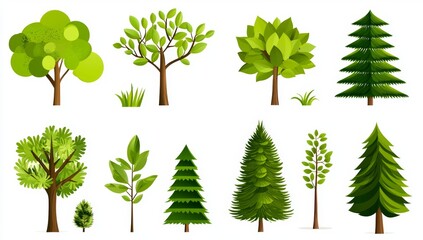 Tree icons in a modern flat style. Modern silhouette of tree on white background. Architecture and Landscape Design: Modern Illustration of Green.