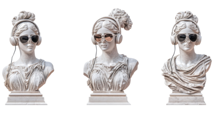 Ancient Greek Female Sculptures Styled With Headphones and Sunglasses Generative AI