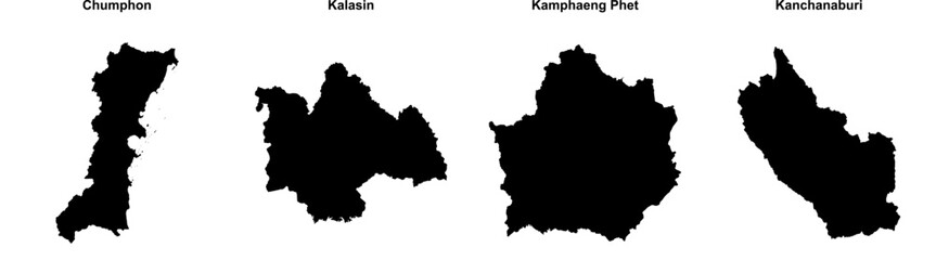 Obraz premium Chumphon, Kalasin, Kamphaeng Phet, Kanchanaburi outline maps