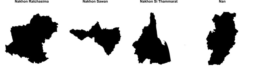 Obraz premium Nakhon Ratchasima, Nakhon Sawan, Nakhon Si Thammarat, Nan outline maps