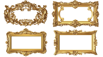 Antique Gold Frames With Ornate Carvings Displayed on White Backdrop Generative AI
