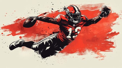 Vector art of a football player catching a pass, dynamic and bold pose
