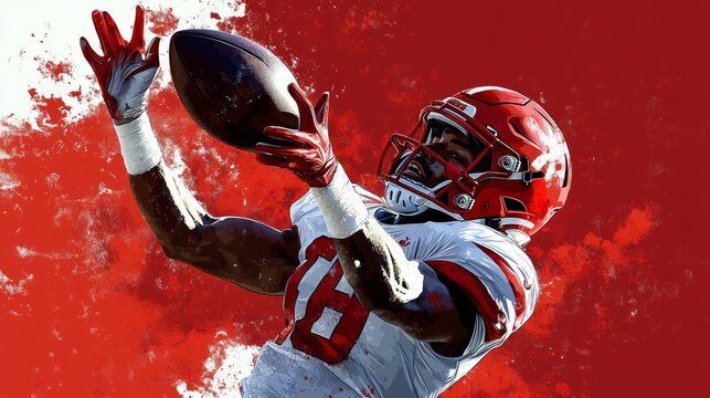 Vector art of a football player catching a pass, dynamic and bold pose