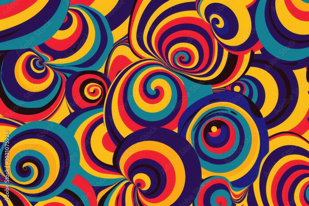 Fototapete Colorful abstract waves with intricate patterns create a vibrant display, showcasing creativity and movement against a dark backdrop, ideal for artwork or design inspiration
