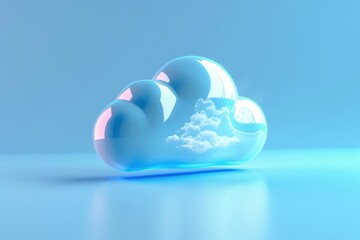A modern, glossy cloud symbol representing digital storage and data backup solutions, rendered in blue and purple shades against a sleek, dark background