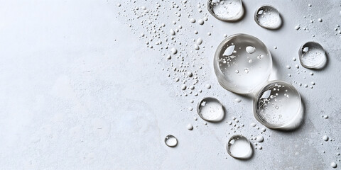 Close-up of water droplets on a textured surface with soft, neutral background