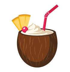 Summer coconut cocktail vector concept. Drink for hot weather. Dessert and beverage.