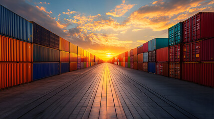 Fototapeta premium Sunset Over Shipping Containers 