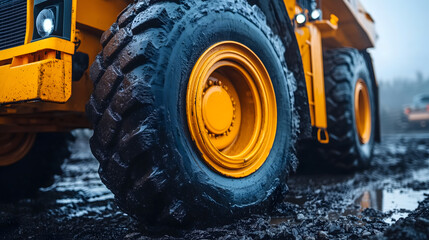 Close-up of Tractor Tire in Field
