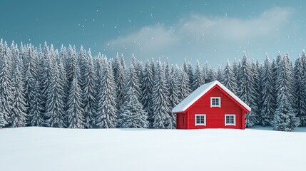 Naklejka premium Cozy Cabin in a Snowy Winter Landscape