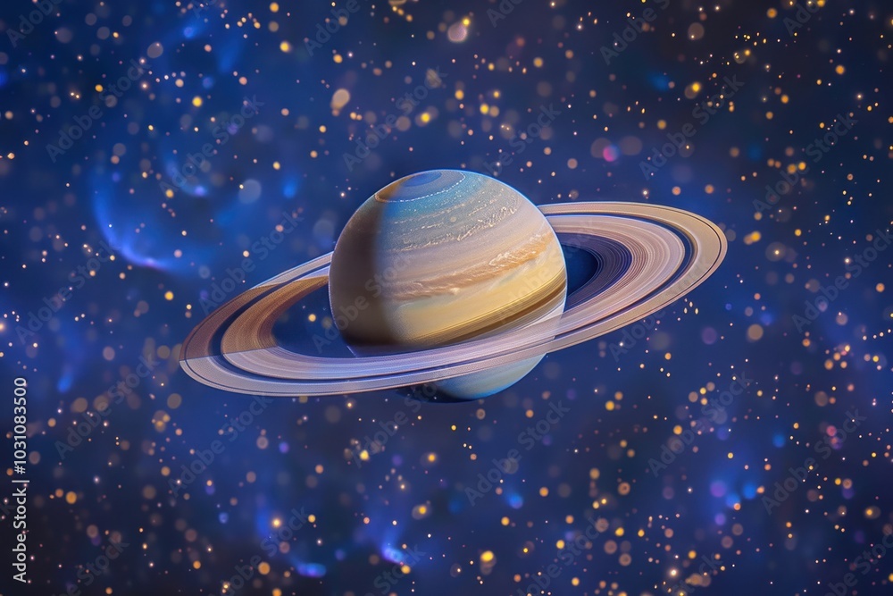 Poster A stunning view of Saturn surrounded by its magnificent rings while floating in the vastness of space, capturing the beauty of our solar system on a clear cosmic night