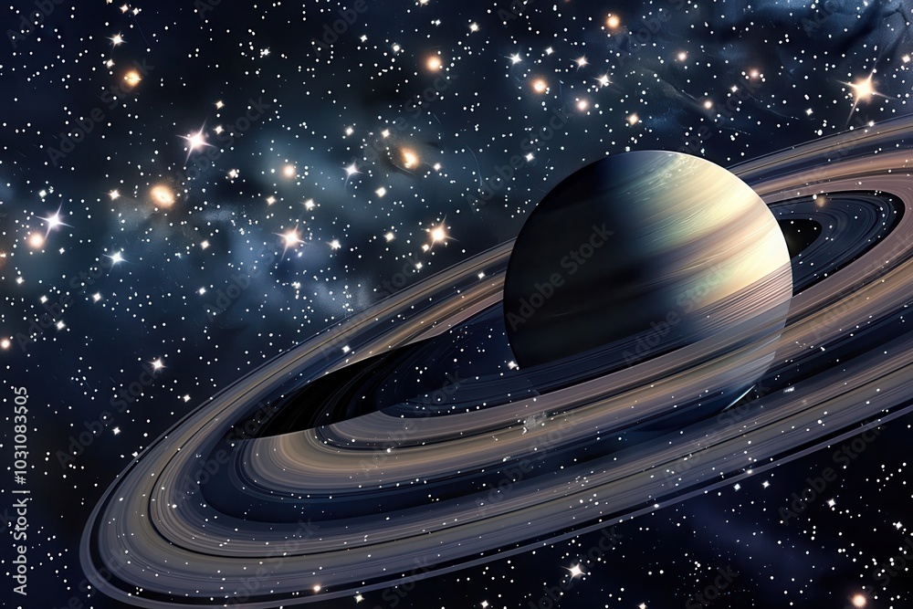 Poster a stunning view of saturn surrounded by its magnificent rings while floating in the vastness of spac