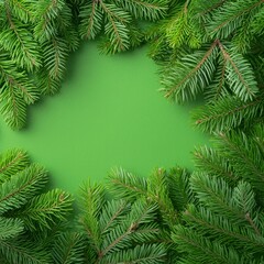 Layout made out of Christmas tree branches. Nature New Year concept.