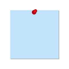 Blue note paper with pushpin and subtle shadow isolated on transparent or white background, vector illustration.