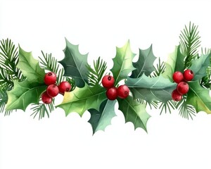 Featuring green pine branches and room for text, this modern Christmas banner is painted in watercolor.