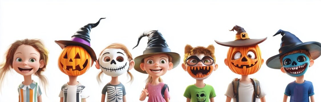 halloween cartoon characters isolated on white background