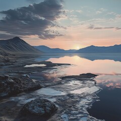beautiful landscape on a salt lake in the sun