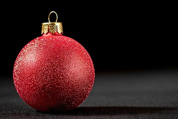 On a black background, a close-up view of a Christmas ball