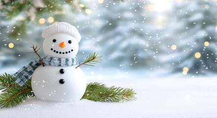 Fototapeta premium Winter Christmas background with snow and blurred bokeh. Merry Christmas and happy new year greeting card.