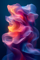 Obraz premium A vibrant, ethereal swirl of colors, blending reds, pinks, and blues in a fluid, dreamlike formation against a dark background.