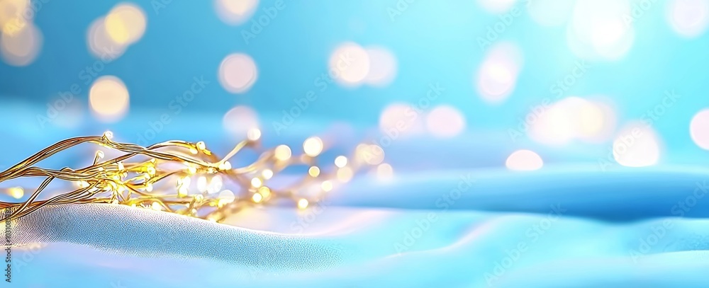 Wall mural lighting and decoration concept - christmas garland bokeh lights on a dark blue backdrop