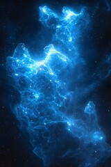 A mesmerizing abstract image of a cosmic nebula, swirling with vibrant blue hues and glowing with ethereal light.