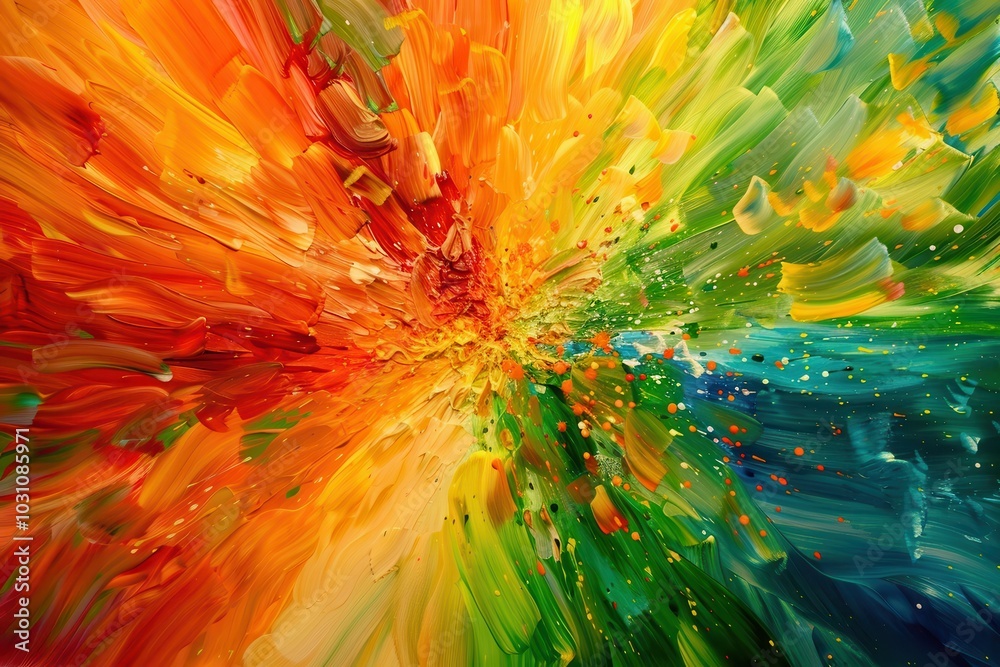 Poster Vibrant swirl of colors blending together in abstract expressionist art, showcasing dynamic movement and emotional depth in a modern artistic style