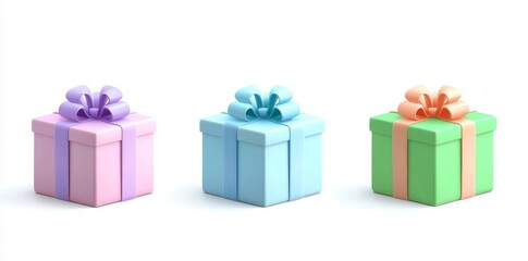 Fototapeta premium Gift boxes with ribbons, modern illustration in flat style with Christmas gifts and New Year presents