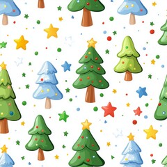 Hand-drawn Christmas trees on a seamless pattern