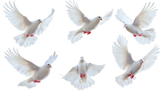 White Doves Gracefully Fly Against a White Backdrop Generative AI