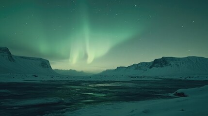 Naklejka premium Majestic Northern Lights Over Serene Winter Landscape