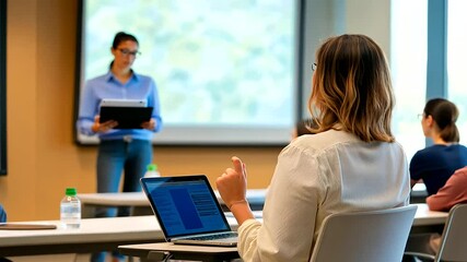 A diverse group of participants attentively engages in an interactive business seminar. One individual, seated in the foreground
