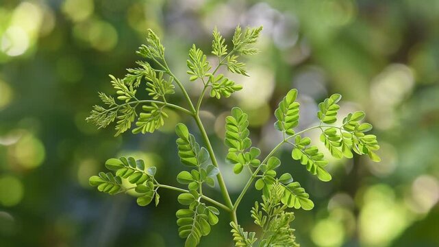 Moringa oleifera or Moringa branch green leaves on natural background.