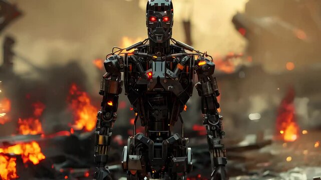 Advanced robot in a war zone.