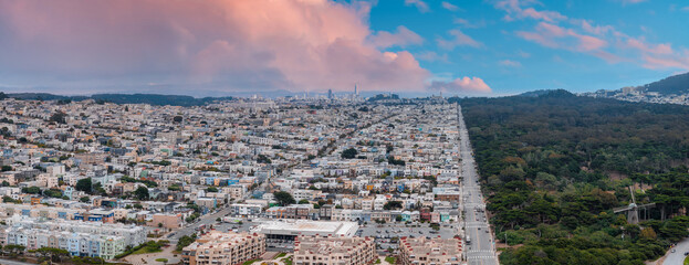 Aerial View of San Francisco with Golden Gate Park and Skyline