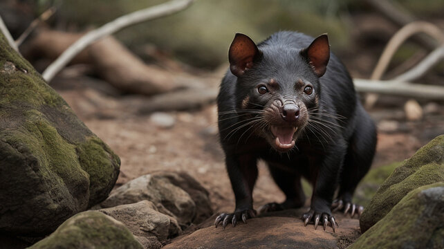 A portrait of a Tasmanian devil in his natural habitat
