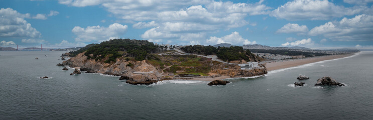 Aerial View of San Francisco Coastline with Golden Gate Bridge