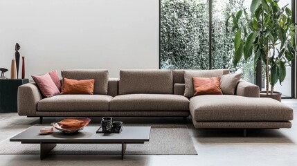 Modern Living Room with Stylish Sofa and Greenery