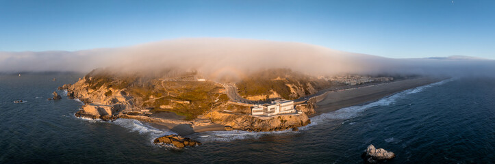 Aerial View of San Francisco's Cliff House and Foggy Coastline