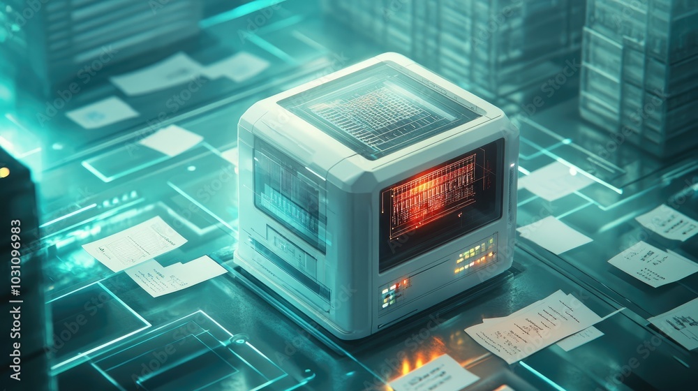 Poster futuristic data processing in a high-tech environment