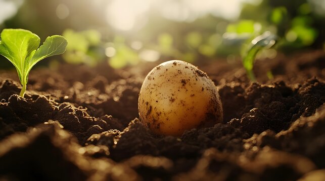 地面から掘り出したばかりのジャガイモ