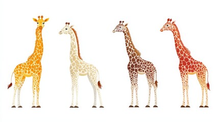 Obraz premium Cute Giraffe Clipart Set of 4 Simple Color Designs on White Background - Fun Animal Illustrations for Children's Projects