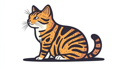 Whimsical Bengal Cat Doodle Tattoo in Cottagecore Style on White Background