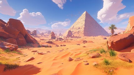 Naklejka premium Majestic Pyramid in Desert Landscape with Blue Sky