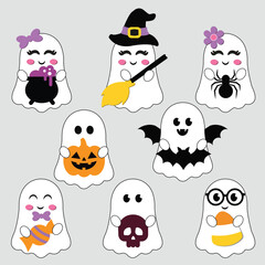 Halloween cute ghost set, Halloween, cute ghost