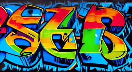 Naklejka premium Vibrant Abstract Graffiti Art with Bold Shapes and Bright Colors | 343