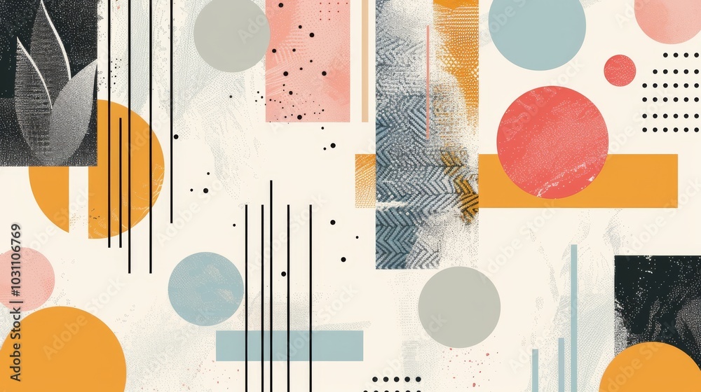Fototapete A clean and minimalistic geometric design with Scandinavian colors, using abstract shapes like rectangles and circles