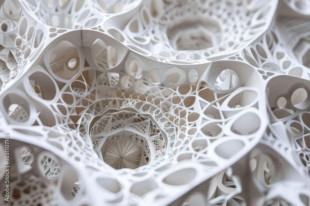 Poster intricate white laser-cut design featuring a spiral pattern, showcasing craftsmanship and attention 