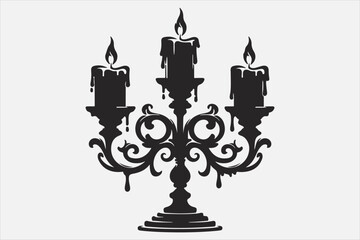 A silhouette of a candelabrum with three arms.